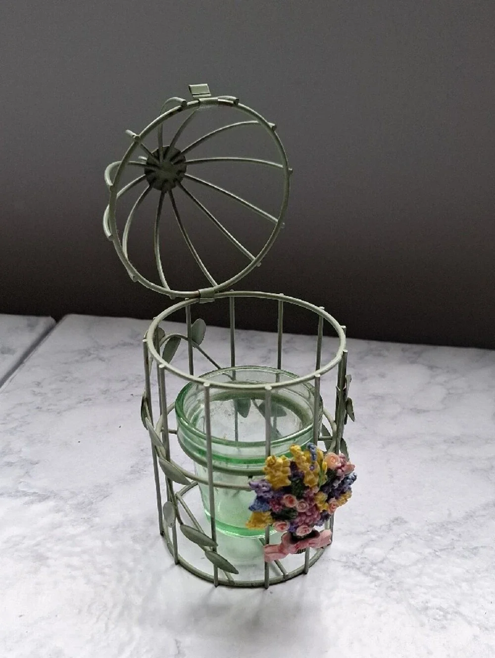 Decorative Green Floral Birdcage Candle Holder - Unbranded